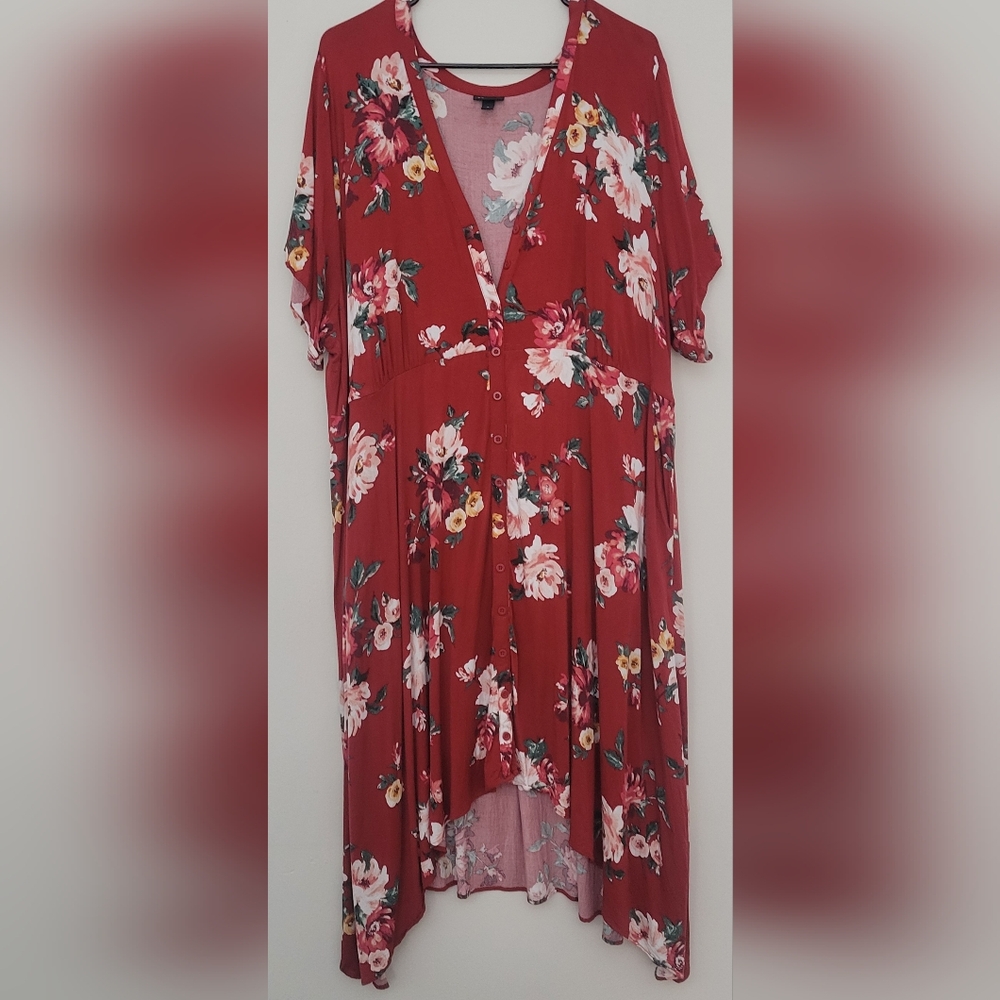 torrid Red Floral High-Low Button Front Dress